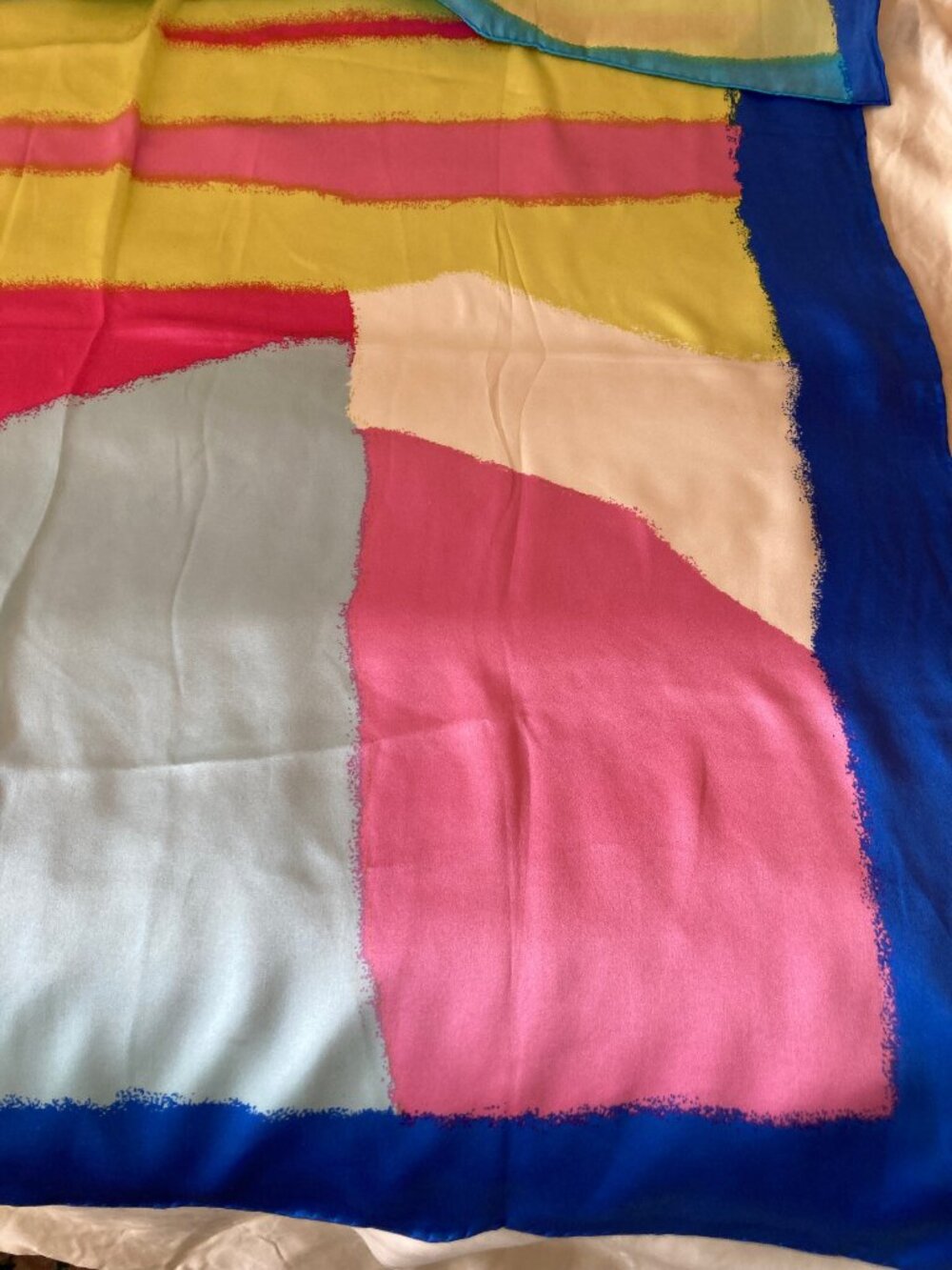 Abstract Multicolor Block 100% Silk Hand rolled Square Scarf Wrap Handkerchief